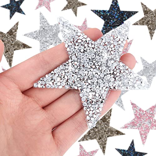 Jexine 16 Pcs Star Iron on Patches Rhinestone Glitter Patches Star Shape Crystal Hot Adhesives Appliques Shiny Jeans Bag Pant Clothing Repair Decoration for Disco Party DIY Craft Graduation Gifts - Image 5