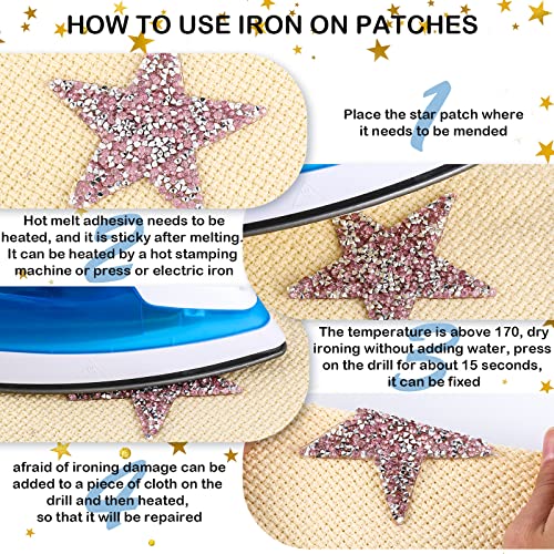 Jexine 16 Pcs Star Iron on Patches Rhinestone Glitter Patches Star Shape Crystal Hot Adhesives Appliques Shiny Jeans Bag Pant Clothing Repair Decoration for Disco Party DIY Craft Graduation Gifts - Image 4