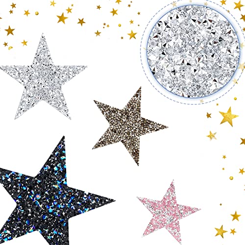Jexine 16 Pcs Star Iron on Patches Rhinestone Glitter Patches Star Shape Crystal Hot Adhesives Appliques Shiny Jeans Bag Pant Clothing Repair Decoration for Disco Party DIY Craft Graduation Gifts - Image 3