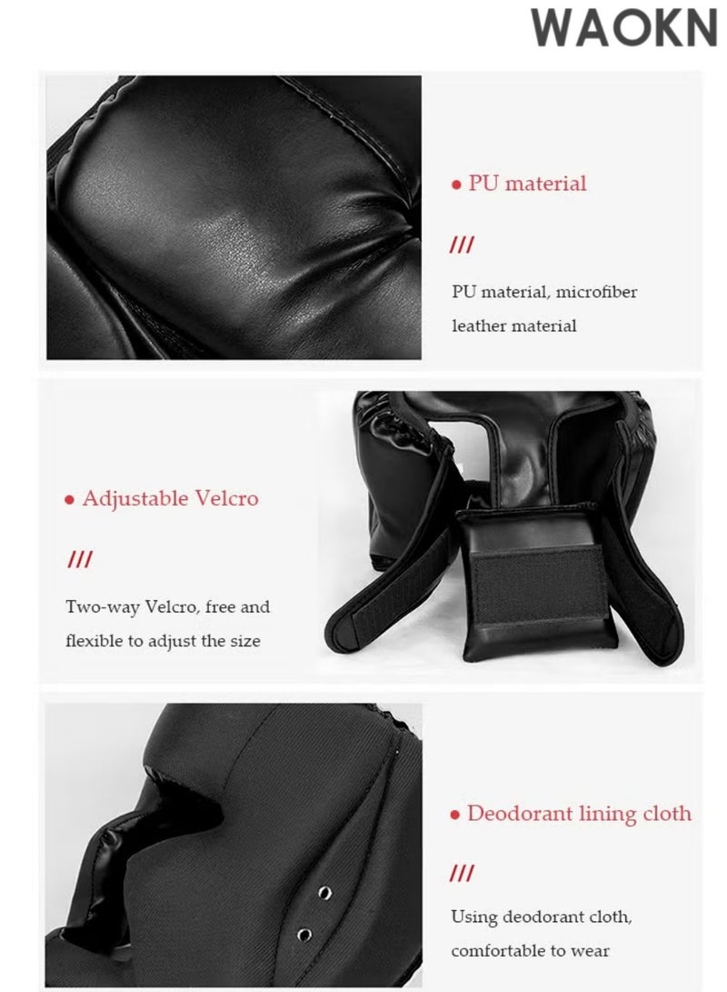 دبليو أيه أو كي أن خوذة ملاكمة أساسية للرجال والنساء، خوذة ملاكمة سميكة لحماية الرأس، دعامة لحماية الرأس، خوذة ملاكمة من الجلد الصناعي للتدريب على الكيك بوكسينغ والفنون القتالية المختلطة والمواي تاي والفنون القتالية والكاراتيه والتايكوندو (أسود) - Image 4