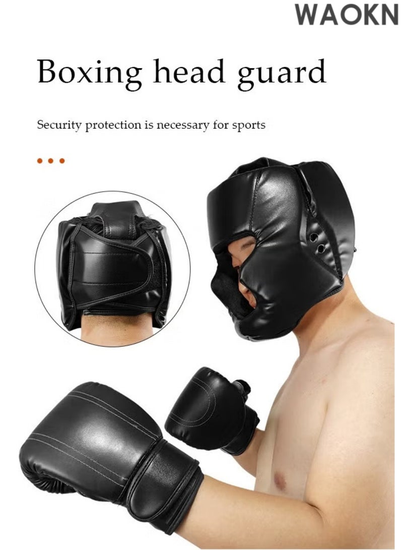 دبليو أيه أو كي أن خوذة ملاكمة أساسية للرجال والنساء، خوذة ملاكمة سميكة لحماية الرأس، دعامة لحماية الرأس، خوذة ملاكمة من الجلد الصناعي للتدريب على الكيك بوكسينغ والفنون القتالية المختلطة والمواي تاي والفنون القتالية والكاراتيه والتايكوندو (أسود) - Image 5