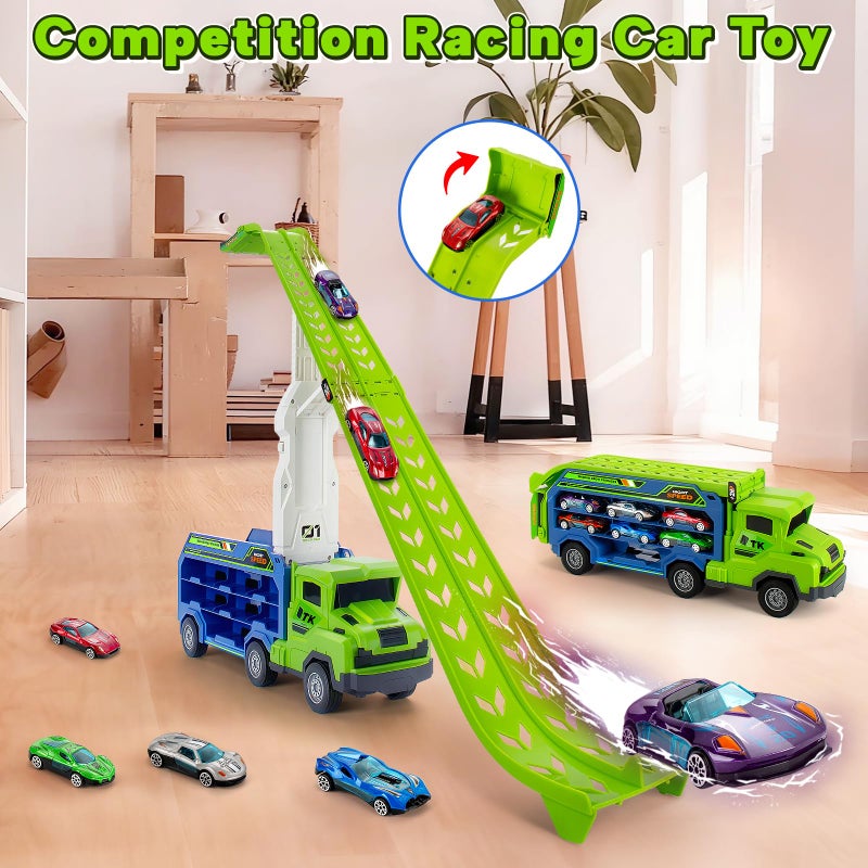 Bstoyder Kids Toys for 3 4 5 6 7 8 Years Old Boys, Carrier Truck Transport Car Toys, Foldable 2 Layer Car Race Track Playset with 25-in Race Track, 6 Metal Toy Cars, Birthday Toy Gift for Toddler Boys Girls - Image 5