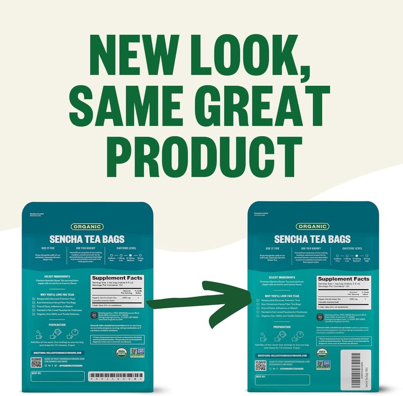FGO Organic Japanese Sencha Green Tea Bags - 100 Count Eco-Conscious Tea Bags in Resealable Kraft Bag - Image 3