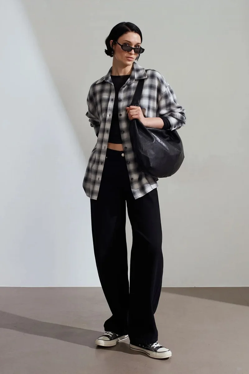 Dilvin Multicolor DILVIN Oversized Plaid Long-Sleeve Shirt for Women | Best Price UAE