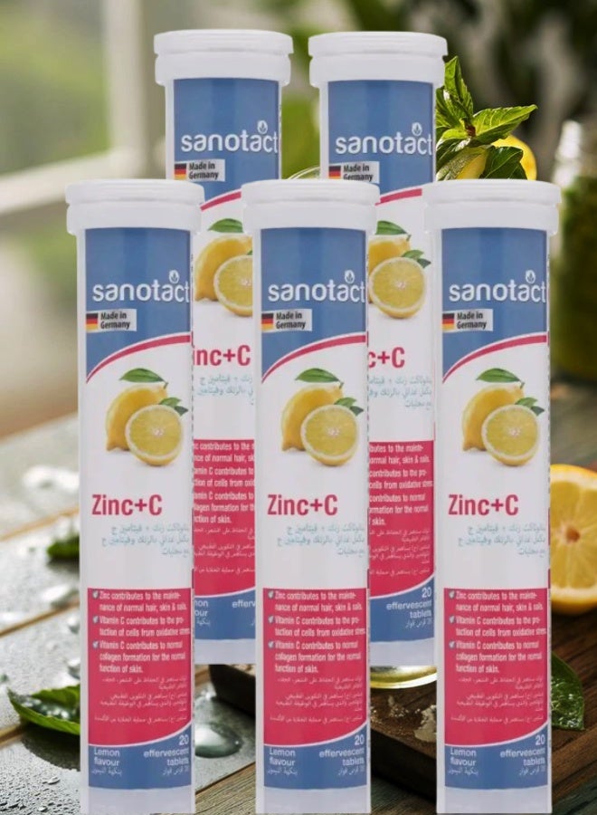 sanotact 5 Pieces Sanotact Zinc and Vitamin C 20 Lemon Effervescent Tablets  - Image 1