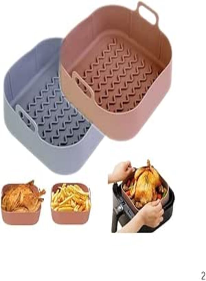 2Pcs Silicone Air Fryer Liners - 8 Inch Non Stick Reusable Replacement Parchment Air Fryer Liner Paper Fits 3.6 To 6.8QT Square