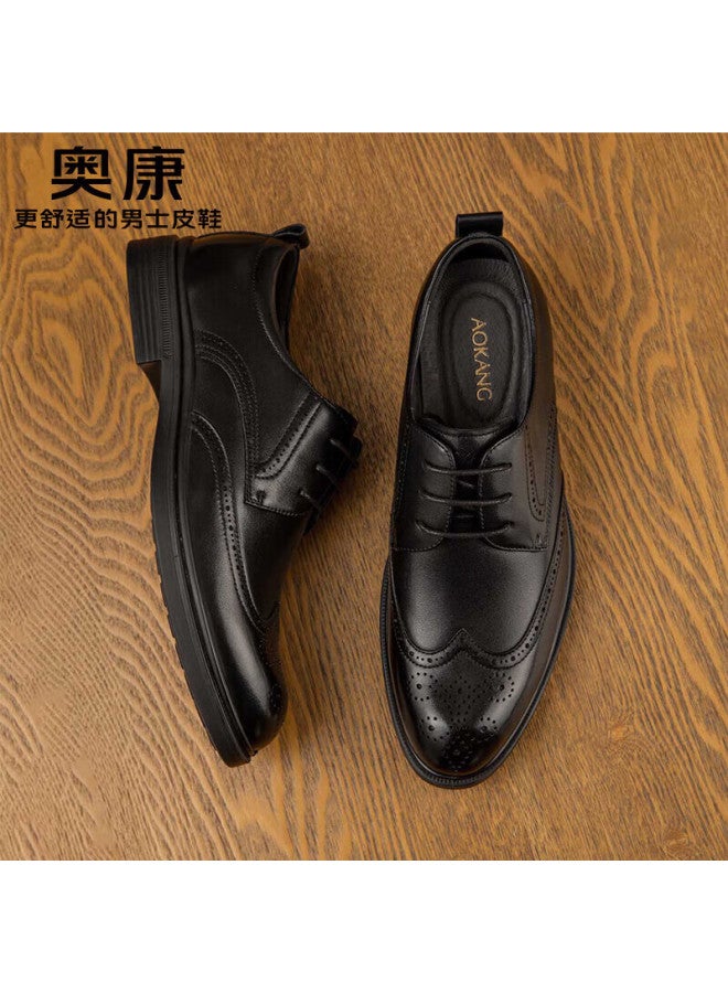 Aokang British Business Formal Leather Shoes Men's Cowhide Comfortable Brogue Carved Shoes 1223211020 Black Size 43