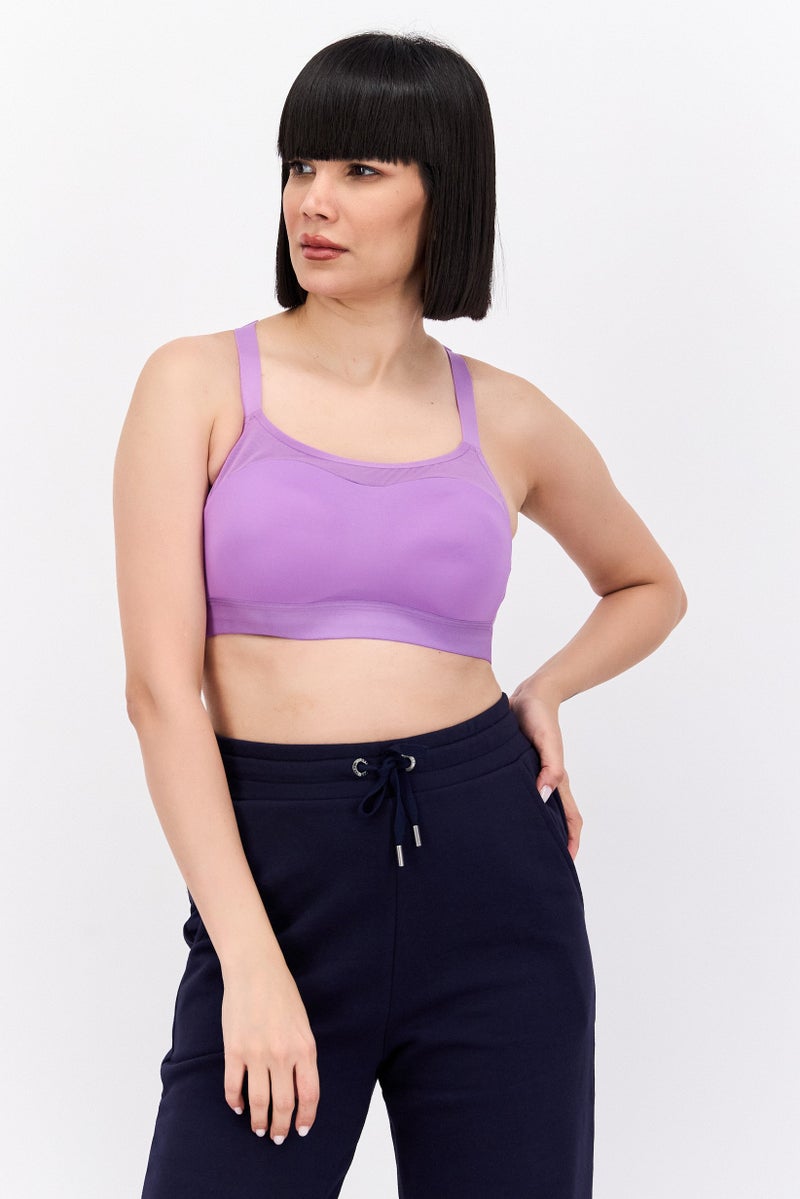 Brooks Women Solid Lightly Padded Sports Bra, Purple - Image 1