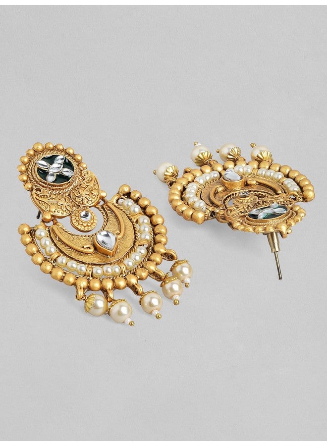 Rubans Gold-Plated White Pink Kundan-Studded Beaded Handcrafted Jewellery Set For Women - Image 3