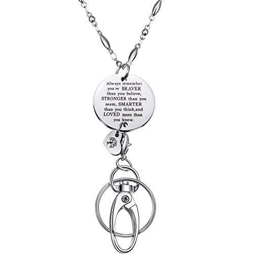 JOVITEC Lanyard ID Badge Necklace for Women Inspirational Pendant Stainless Steel Chain Teacher Cruise Keys Gift for Employee(Silver) - Image 1