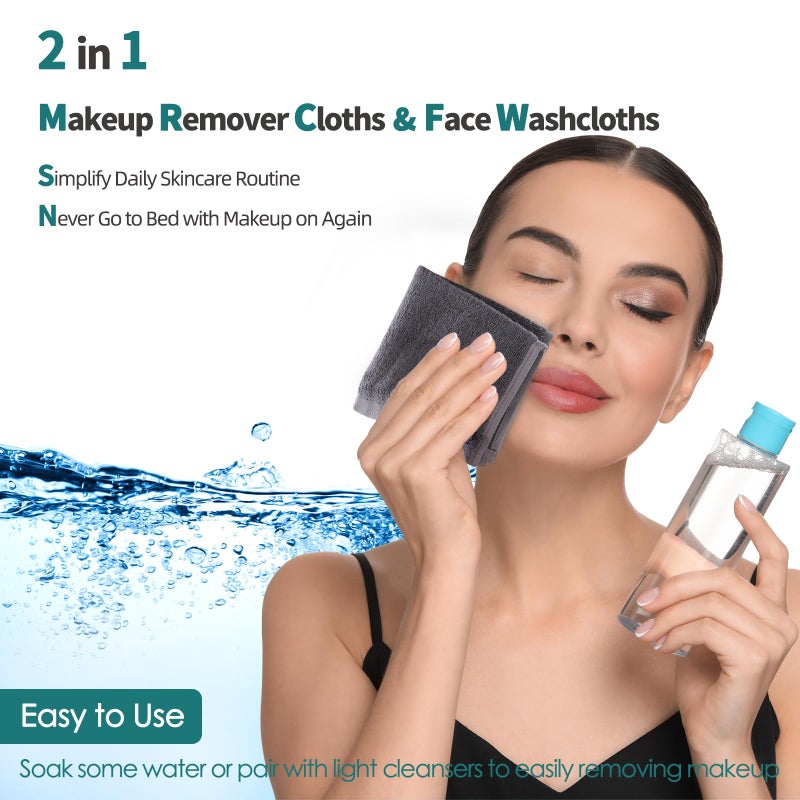 JEFFSUN Wash Cloths 6 Pack, Reusable Makeup Remover Towel, 13x13 inch Large Washcloths for Face and Body, Super Soft and Skin Friendly Face Towel on Sensitive Skin, Easy to Rinse Grey Facial Cleaning Cloths - Image 2