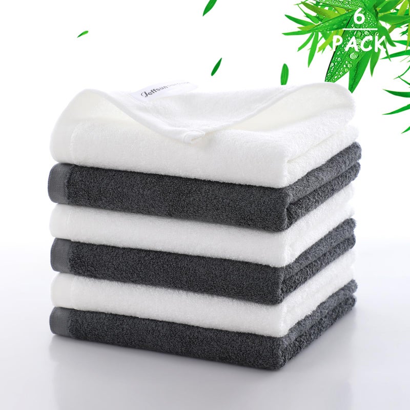 JEFFSUN Wash Cloths 6 Pack, Reusable Makeup Remover Towel, 13x13 inch Large Washcloths for Face and Body, Super Soft and Skin Friendly Face Towel on Sensitive Skin, Easy to Rinse Grey Facial Cleaning Cloths - Image 1