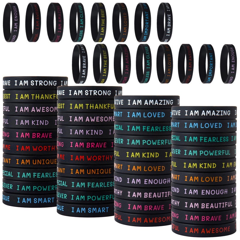 CYCLUSIVE 60 Pieces Students Inspirational Wristbands Rubber Bracelets Fun Motivational Wristbands for Kids Students Back to School Gifts - Image 2