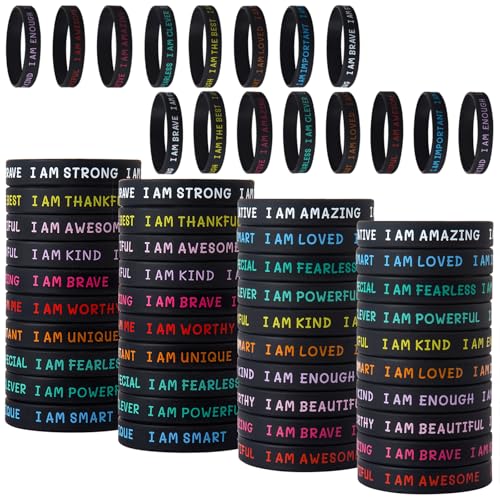 CYCLUSIVE 60 Pieces Students Inspirational Wristbands Rubber Bracelets Fun Motivational Wristbands for Kids Students Back to School Gifts - Image 1