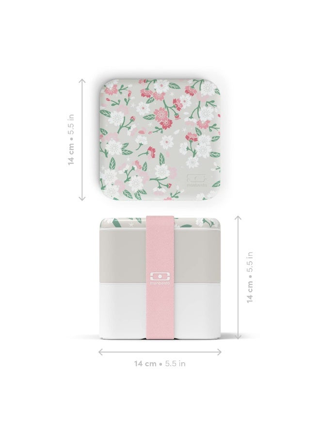monbento - Large Bento Box MB Square Sakura with Compartments - Leakproof Lunch Box for Work and Meal Prep - BPA Free - Food Grade Safe - Japanese Flowers - Grey - Image 2