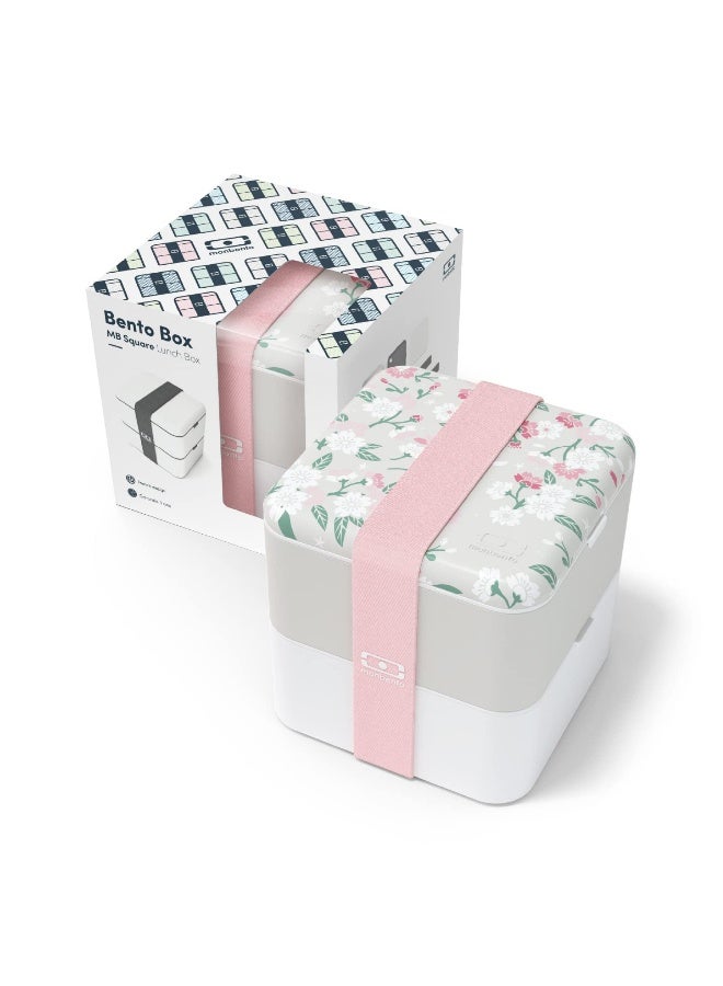 monbento - Large Bento Box MB Square Sakura with Compartments - Leakproof Lunch Box for Work and Meal Prep - BPA Free - Food Grade Safe - Japanese Flowers - Grey - Image 5