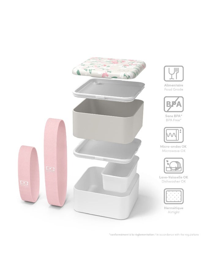 monbento - Large Bento Box MB Square Sakura with Compartments - Leakproof Lunch Box for Work and Meal Prep - BPA Free - Food Grade Safe - Japanese Flowers - Grey - Image 3