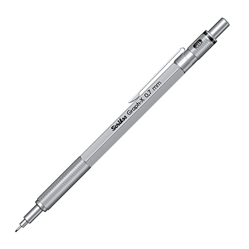 Scrikss 0.7mm Mechanical Clutch Lead Pen Pencil Satin Chrome Brass Body Push Mechanism Graph-X Series Eraser Included - Image 1