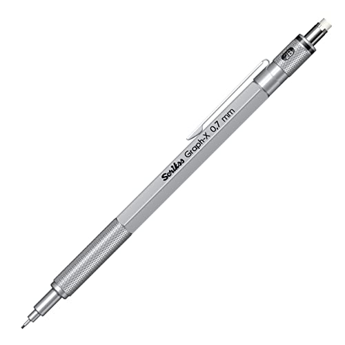 Scrikss 0.7mm Mechanical Clutch Lead Pen Pencil Satin Chrome Brass Body Push Mechanism Graph-X Series Eraser Included - Image 4