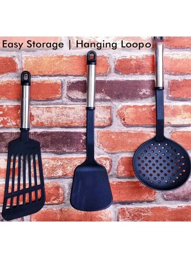 5-Piece Spoon Set, Nylon Kitchen Utensils, Non-Stick Cookware Spatula Spoon Set, Cooking Turner Spoon Tool, High Temperature Resistant Easy To Clean Essential Kitchen Cooking Utensils, Silver/Black - Image 4