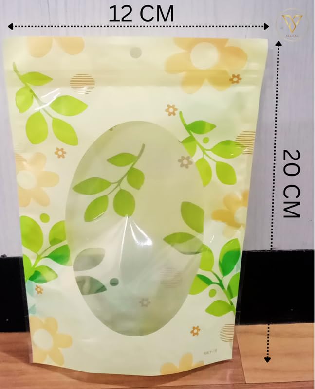 VELEXE Zip Lock Storage Stand Up Pouches with Clear Window | 120mm*200mm | 100 Grams | Pack of 25 | Leaf Print Reusable, Leakproof & Airtight Multi-Purpose Storage Pouches with Self Sealing Technology - Image 3
