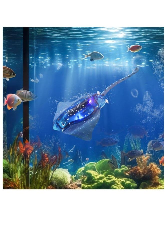 Generic - Remote Control Boat High-Simulation Diving Manta Ray Pool Toys for Kids Age 4+, 2.4gz RC Stingray Robot Fish Toy with LED Lights Lake Swimming Bathroom, Blue - Image 1