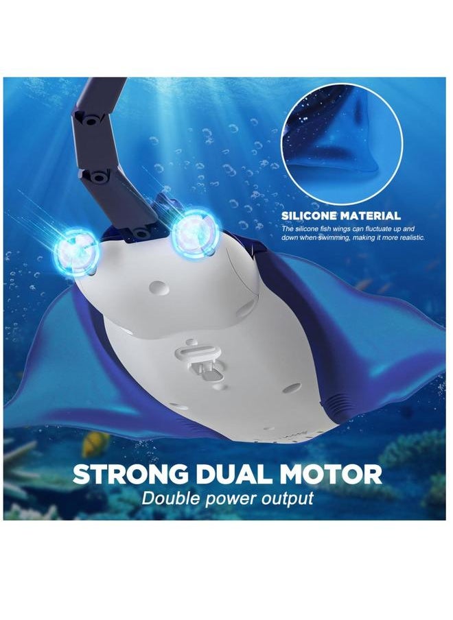 Generic - Remote Control Boat High-Simulation Diving Manta Ray Pool Toys for Kids Age 4+, 2.4gz RC Stingray Robot Fish Toy with LED Lights Lake Swimming Bathroom, Blue - Image 1
