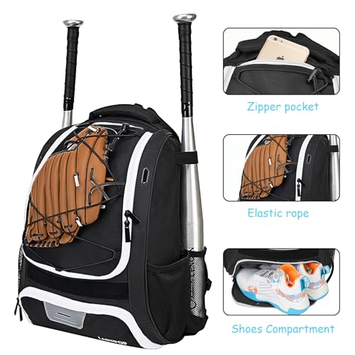 LARIPOP Youth Baseball Bat Backpack with Fence Hook, Separate Shoe Compartment, Waterproof Storage Bag for Bats, Helmet, Gloves, Cleats, Ideal for Baseball, Softball & T-Ball Players - Image 5
