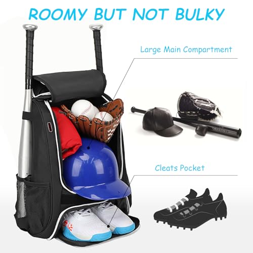 LARIPOP Youth Baseball Bat Backpack with Fence Hook, Separate Shoe Compartment, Waterproof Storage Bag for Bats, Helmet, Gloves, Cleats, Ideal for Baseball, Softball & T-Ball Players - Image 2