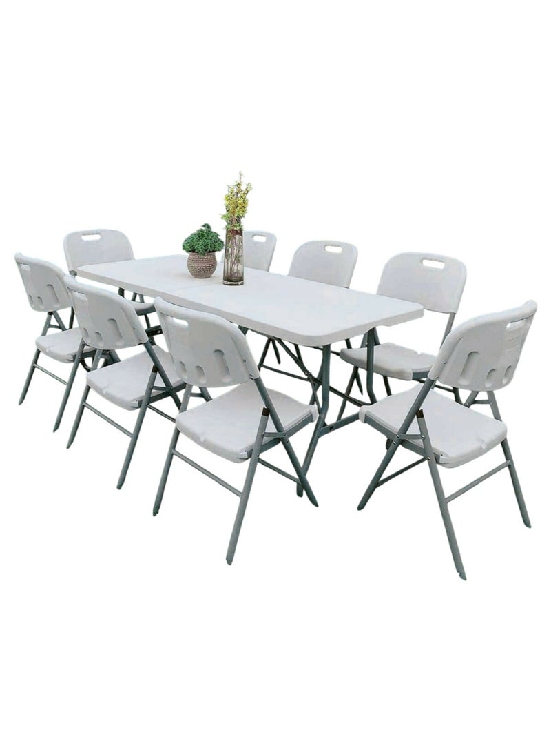 صن بوت كوميرس مجموعة قابلة للطي تشمل طاولة محمولة بمقاس ١٨٣ سم مع ثمانية كراسي - Image 1