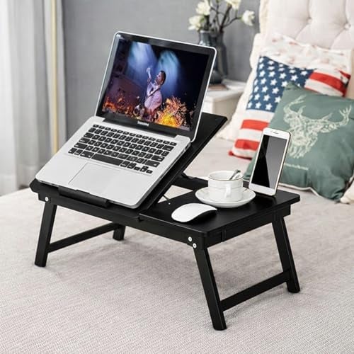 DDS Dream Decor Shoppee Engineered Wood Portable Laptop Table Adjustable Height With 1 Drawer (Black) - Image 1