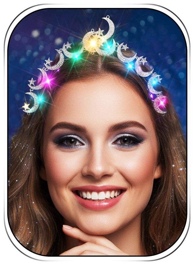 ووي طوق رأس على شكل هالة قمرية لامعة من Woeoe، قطعة رأس فضية على شكل نجمة، إكسسوارات شعر مرصعة بأحجار الراين للنساء - Image 1