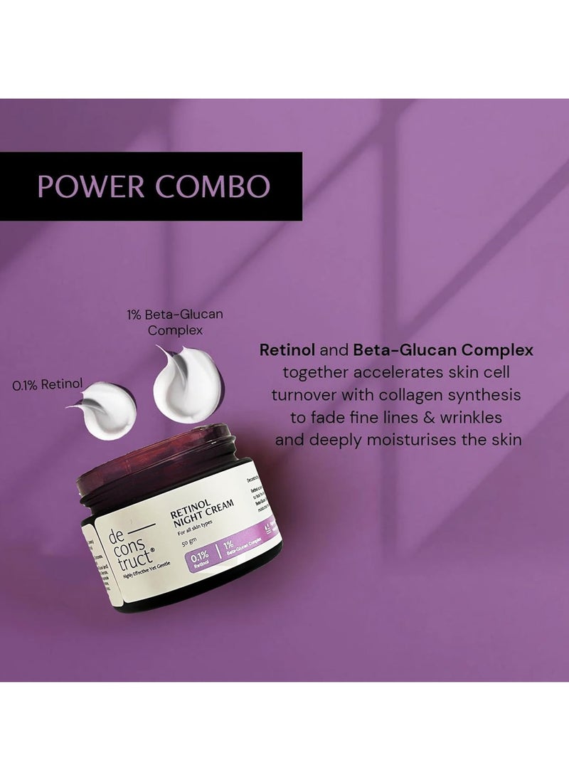 Deconstruct 0.1% Retinol Night Cream with 1% Beta-Glucan Complex | Beginner Friendly | Anti-Aging Night Cream for Fine Lines and Wrinkles | For Women & Men | 50 gm  - Image 2