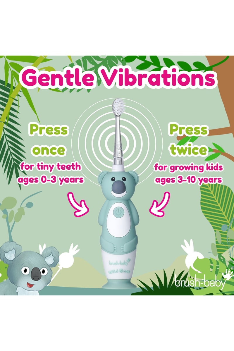 برش بيبي فرشاة أسنان كهربائية للأطفال من وايلد وانز كوالا – شعيرات ناعمة، وضعان للتنظيف، مؤقت مدمج، شحن USB، مقاومة للماء – للأعمار من 0 إلى 10 سنوات - Image 4