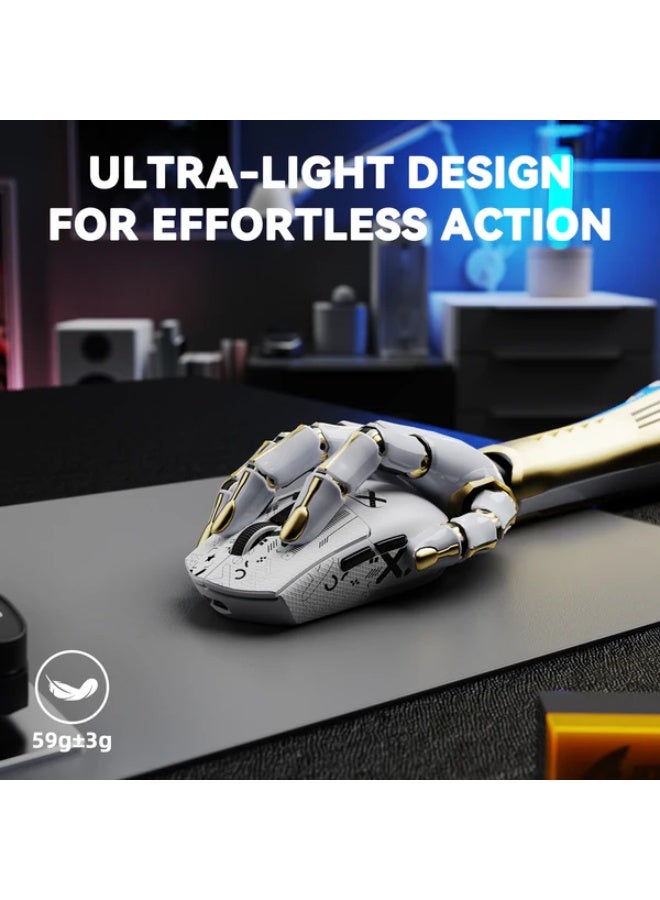 هجوم القرش ماوس ألعاب لاسلكي G3PRO مع قاعدة شحن RGB، 2.4 جيجاهرتز/USB-C سلكي/BT PAW3311 مستشعر بصري، معدل استطلاع 1K قابل للتعديل 25K نقطة في البوصة، بطارية 500 مللي أمبير في الساعة، فأرة خفيفة الوزن للغاية 59 جرام (أبيض وشريط لاصق) - Image 4