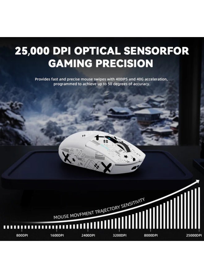 هجوم القرش ماوس ألعاب لاسلكي G3PRO مع قاعدة شحن RGB، 2.4 جيجاهرتز/USB-C سلكي/BT PAW3311 مستشعر بصري، معدل استطلاع 1K قابل للتعديل 25K نقطة في البوصة، بطارية 500 مللي أمبير في الساعة، فأرة خفيفة الوزن للغاية 59 جرام (أبيض وشريط لاصق) - Image 5
