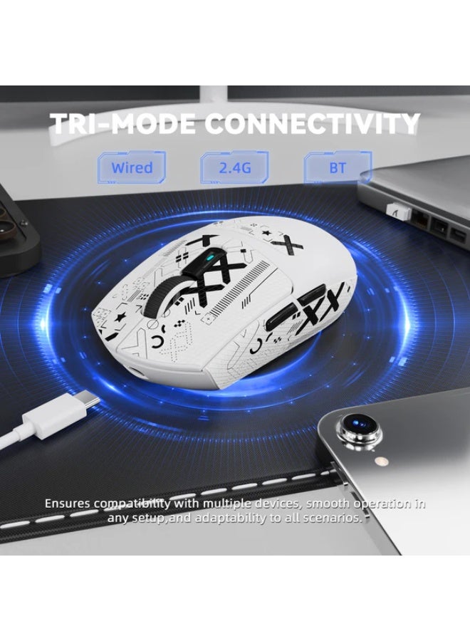 هجوم القرش ماوس ألعاب لاسلكي G3PRO مع قاعدة شحن RGB، 2.4 جيجاهرتز/USB-C سلكي/BT PAW3311 مستشعر بصري، معدل استطلاع 1K قابل للتعديل 25K نقطة في البوصة، بطارية 500 مللي أمبير في الساعة، فأرة خفيفة الوزن للغاية 59 جرام (أبيض وشريط لاصق) - Image 2