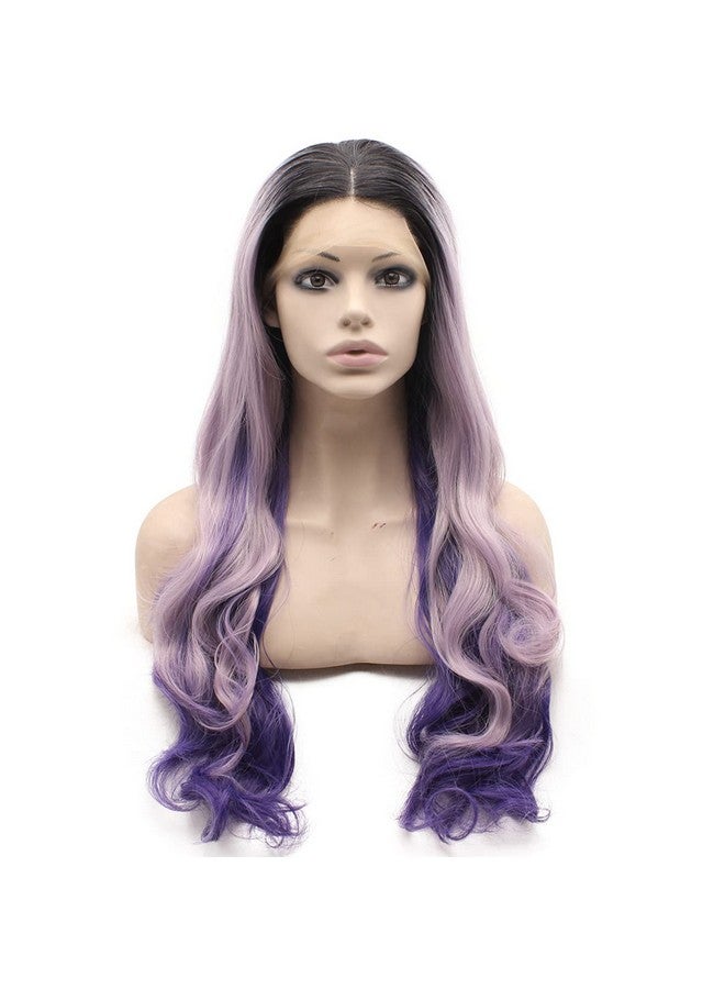 MX angel Mxangel Long Black Roots Pink Hand Tied Synthetic Wig Lace Front Heat Resistant Fiber Hair - Image 2