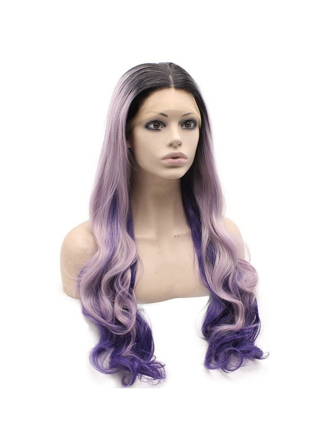 MX angel Mxangel Long Black Roots Pink Hand Tied Synthetic Wig Lace Front Heat Resistant Fiber Hair - Image 3
