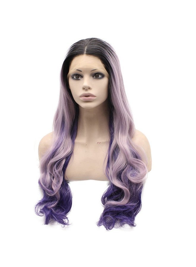 MX angel Mxangel Long Black Roots Pink Hand Tied Synthetic Wig Lace Front Heat Resistant Fiber Hair - Image 4