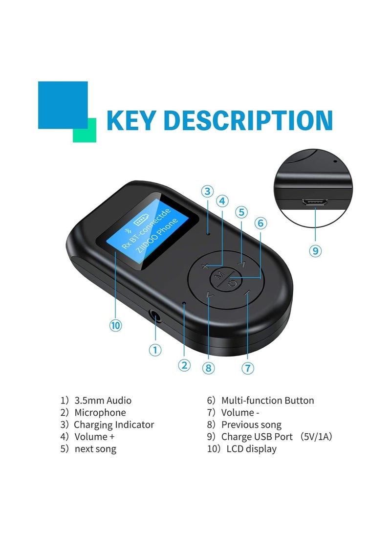 Generic 4-in-1 Bluetooth 5.0 Transmitter and Receiver with Display Screen, Dual Link Low Latency Audio Adapter for TV, PC, Car, Home Stereo System.  - Image 3