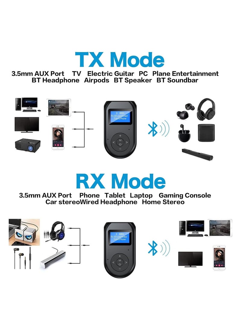 Generic 4-in-1 Bluetooth 5.0 Transmitter and Receiver with Display Screen, Dual Link Low Latency Audio Adapter for TV, PC, Car, Home Stereo System.  - Image 4