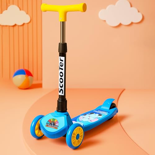 VGRASSP 3 Wheel Skate Scooter for Kids with PVC Wheels, Foldable & Height Adjustable Handlebar, Rear Brake - Outdoor Kick Cycle for Boys & Girls - (Narrow Wheels) - Image 1