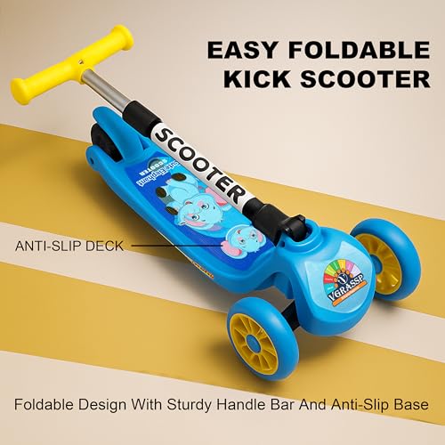 VGRASSP 3 Wheel Skate Scooter for Kids with PVC Wheels, Foldable & Height Adjustable Handlebar, Rear Brake - Outdoor Kick Cycle for Boys & Girls - (Narrow Wheels) - Image 2