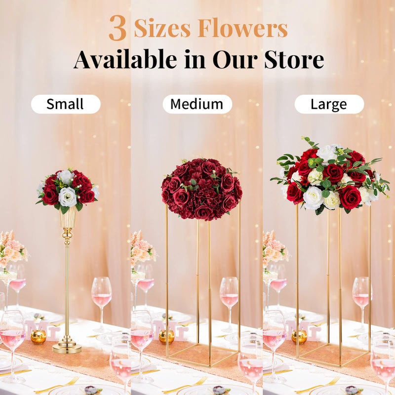 NUPTIO NUPTIO Artificial Flower Centrepieces for Tables - 2 Pcs Crimson & White Fake Flowers Roses Balls 9.5in Diameter - Silk Faux Rose Arrangement for Wedding Party Centerpiece Table Decorations - Image 5