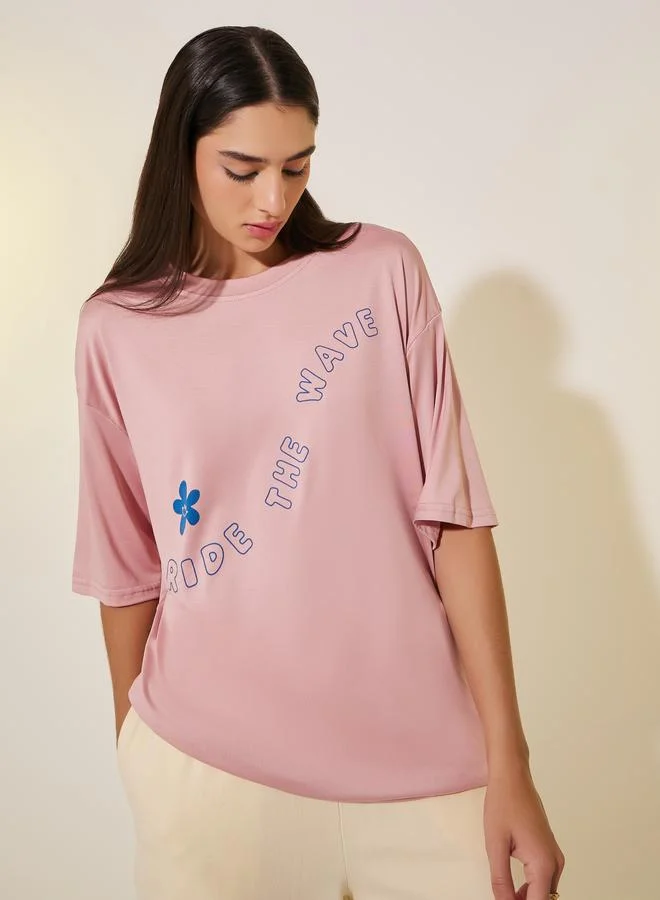 Take Two Take Two Slogan Print Short Sleeve Oversized T-Shirt