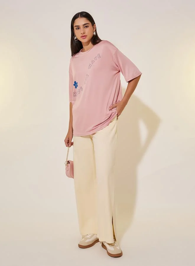 Take Two Take Two Slogan Print Short Sleeve Oversized T-Shirt