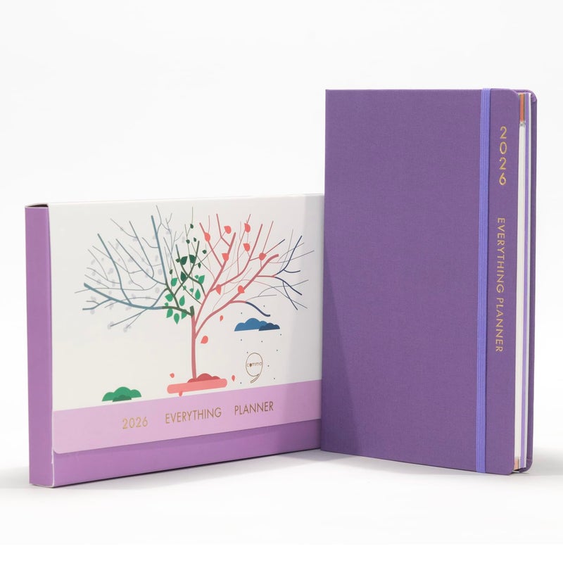 COMMA Everything Planner 2026 Gift Set | A5 Size New Year Diary, DIY Pen Stand, Pen and Sticky Notes | Budget & Mood Tracker, Birthdays, Shopping & Reading Lists and Travel Planner | Fabric Cover Material | (Purple) - Image 3