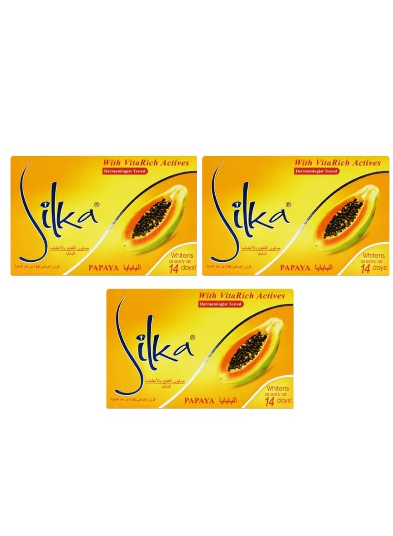 Silka Silkas Papaya Soap Herbal Skin Whitening, 3 Piece  - Image 1