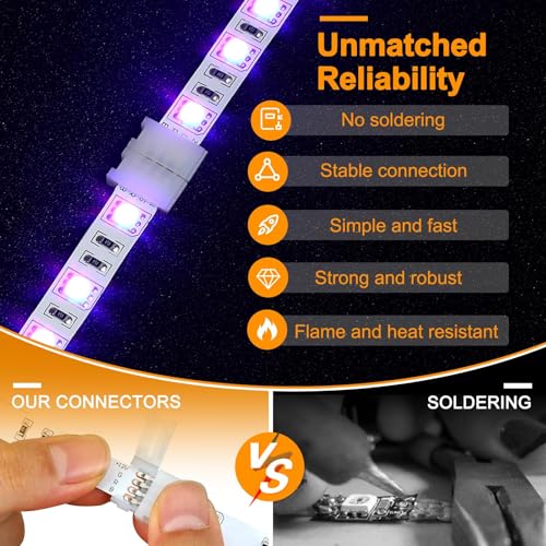 DIANZHU 20Pcs 4-Pin LED Strip Connectors, 10mm Wide Unwired Solderless LED Light Connectors, Easily Extend or Splice SMD 5050 RGB Multicolor Light Strips - Image 3